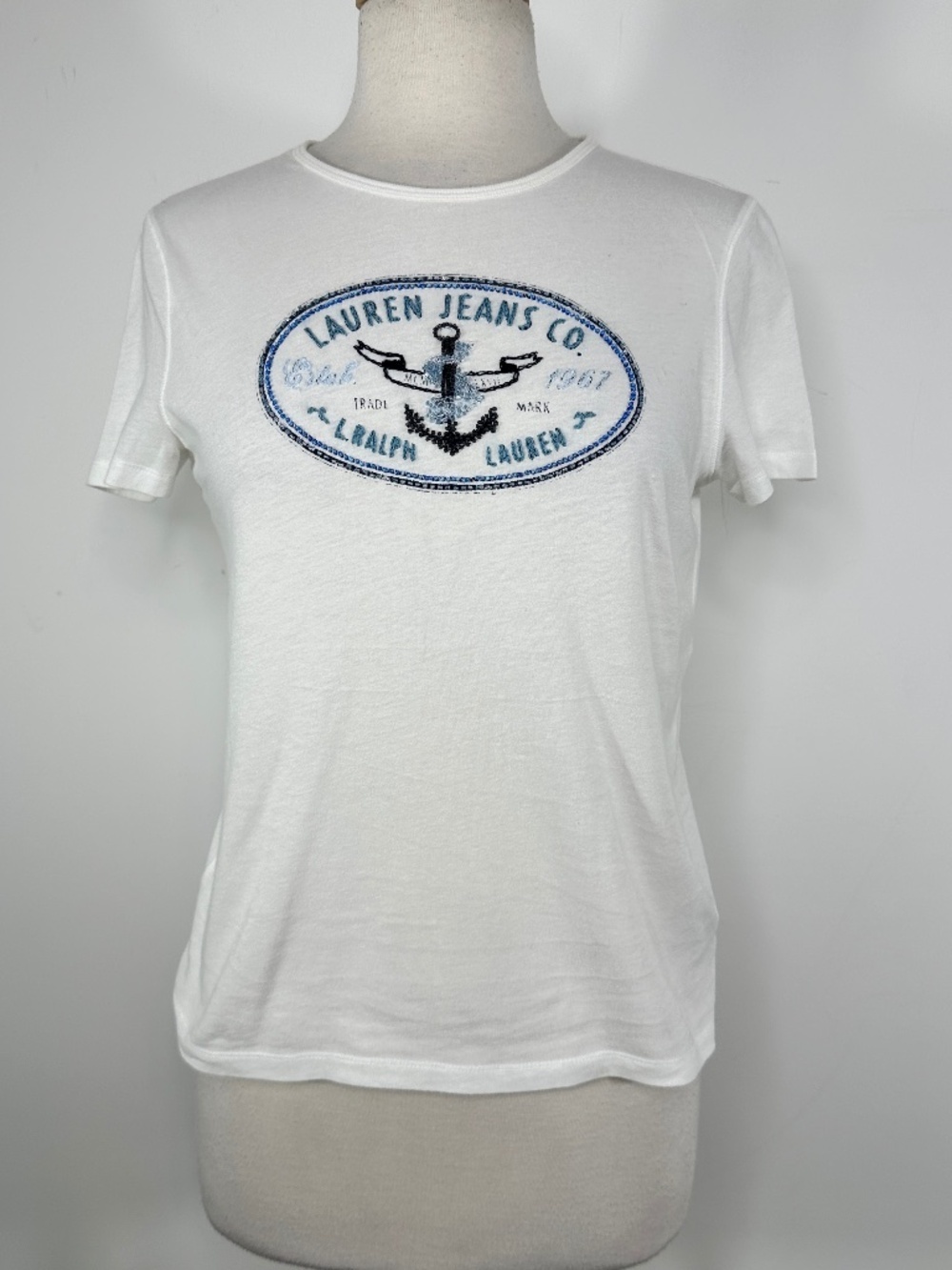 Lauren Jeans Company Ralph Lauren Anchor Nautical T-Shirt Women's Size P/S White